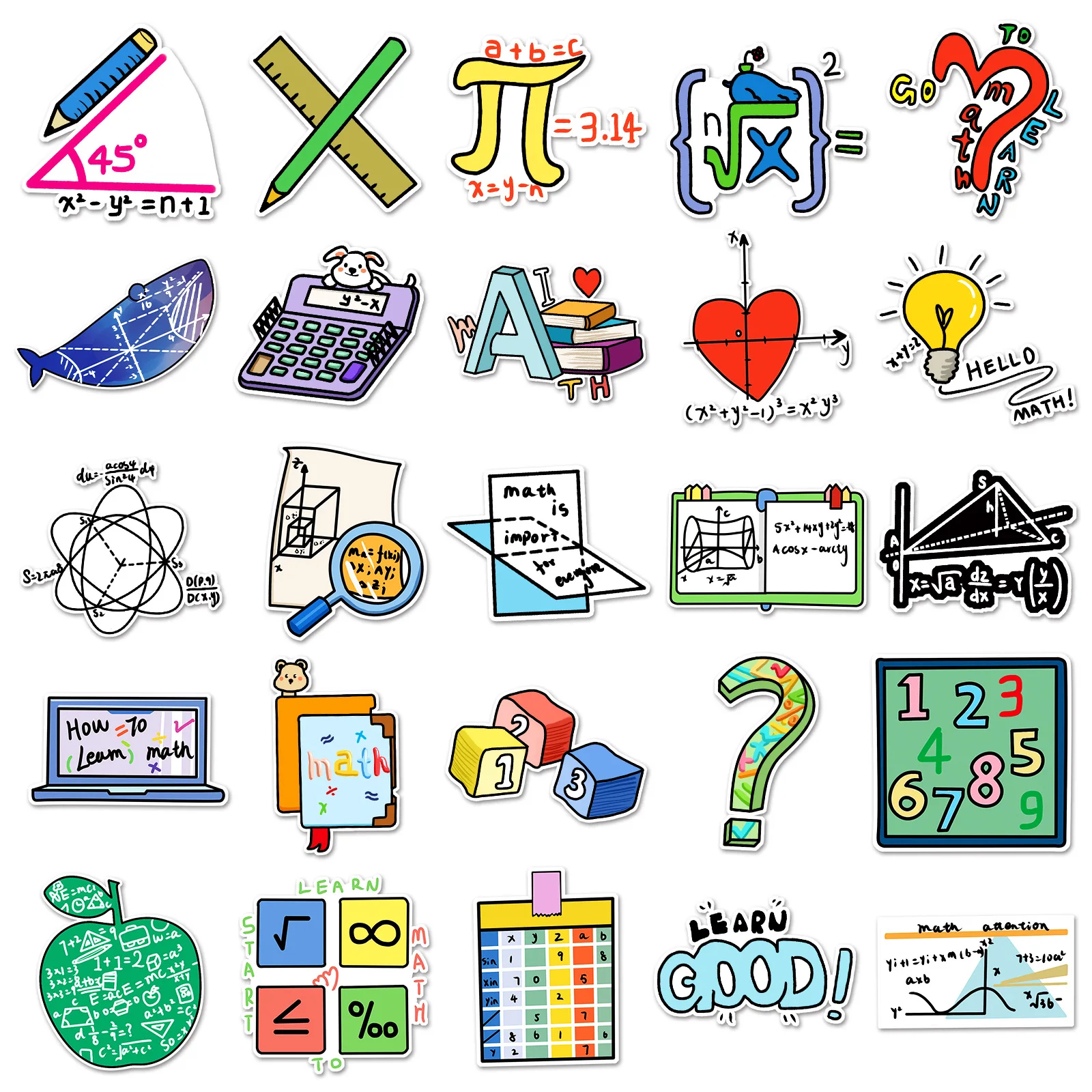 50Pcs New Math Stickers for Wall Laptop Phone Waterbottle Waterproof Removable Sticker