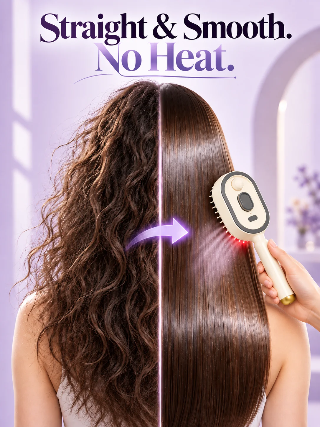 Electric Hair Straightening Brush – No Heat Spray, Red Light Care, Scalp Massage, Detangling, Cordless Portable Hair Brush