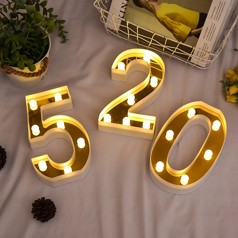 

1pcs Golden 22cm Number Valentines' Decoration 520 Stage Setting Layout Decor Light Christmas Pary Home Decoration Supplies