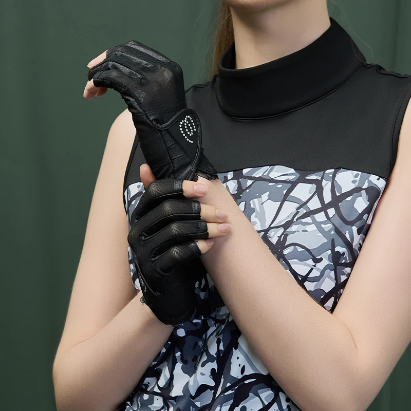 Open Finger Women Golf Gloves, Anti-slip and wear-resistant，Lace Ruffle Breathable Sunscreen Golf Mittens Left & Right Hand view 6