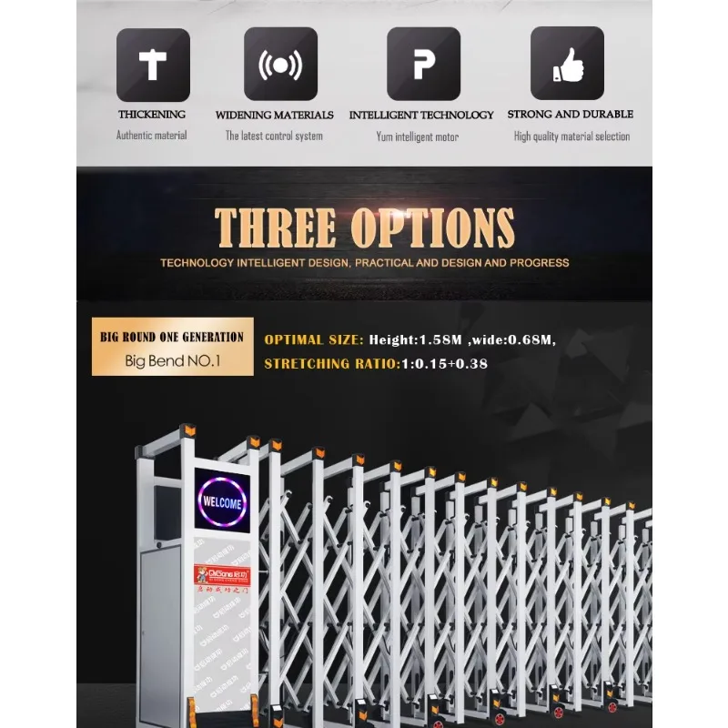 

QG-L580 Modern Industrial Automatic Aluminum Folding Collapsible Gate For Hotel & School Entrance Security Retractable Design