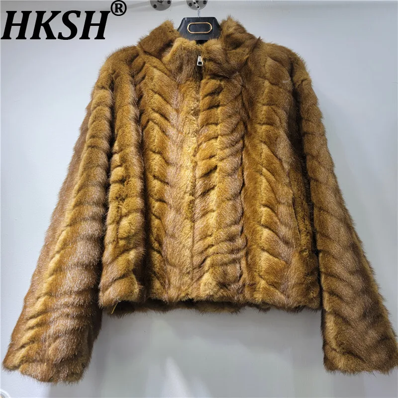 

HKSH 2025 зимнее новое женское пальто из искусственного меха с воротником-стойкой на молнии, элегантная элитная модная шикарная толстая теплая куртка HK15892