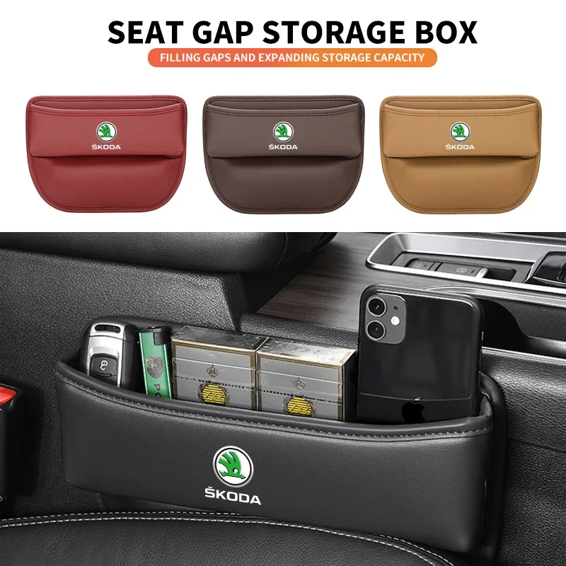

Leather Car Seat Gap Organizer Storage Box For Skoda Octavia Fabia Rapid Superb Kodiaq Scala Karoq Citigo Kamiq Roomster Enyaq
