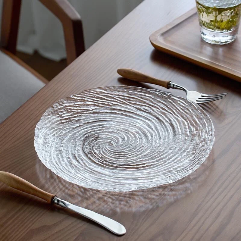 Transparent Glass Dessert Dish Light Luxury Household Dim Sum Fruit Salad Plate Kitchen Tableware Round Bread Plates тарелки