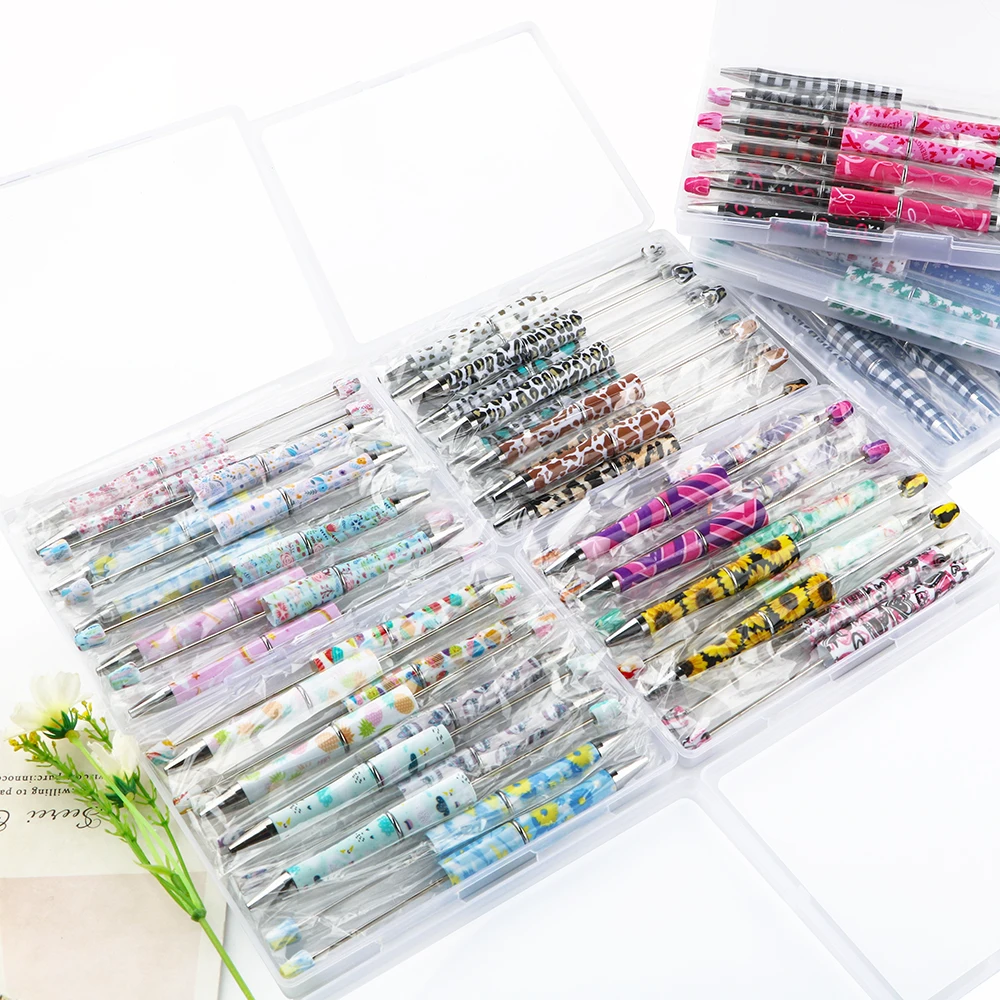 Sunrony 10 قطعة/صندوق حبر جاف مطبوع قلم بلاستيكي قابل للخرز حبر أسود لتقوم بها بنفسك قلم شخصية مدرسة مكتب الكتابة لوازم القرطاسية