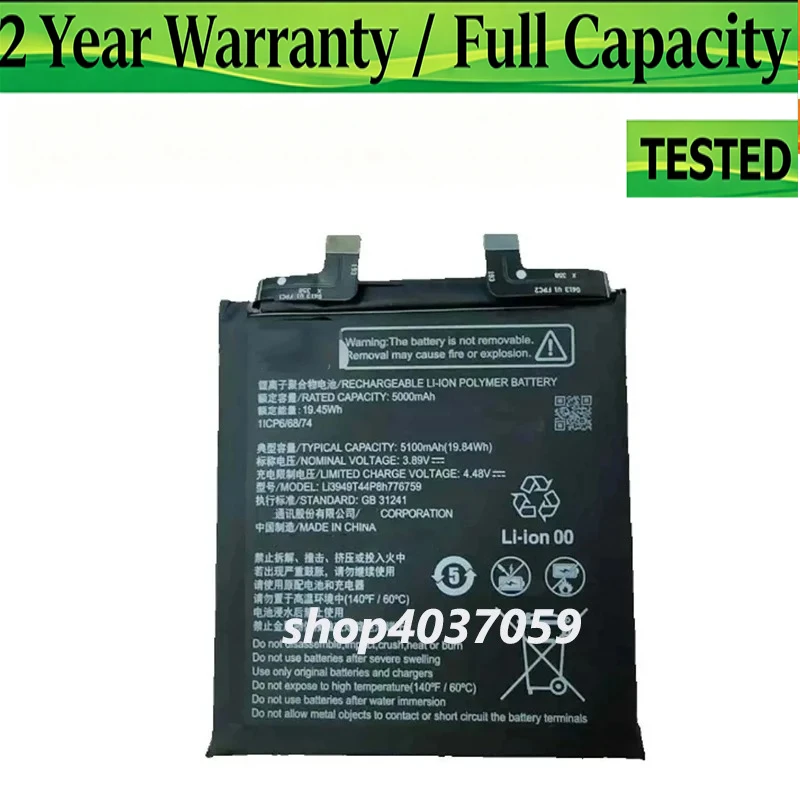 Original Li3949T44P8h776759 Battery for ZTE Nubia Z50S Pro NX713J 1ICP6/68/74 5100mAh Rechargeable Bateria