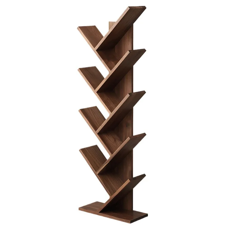 

Black walnut bookshelf shelf floor-to-ceiling simple creative tree-shaped bookshelf bookcase