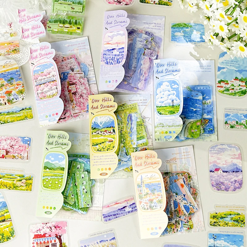 

Walked Through Mountain Series Vintage Flower Grassland Landscape PET Sticker Creative DIY Journal Material Collage Stationery