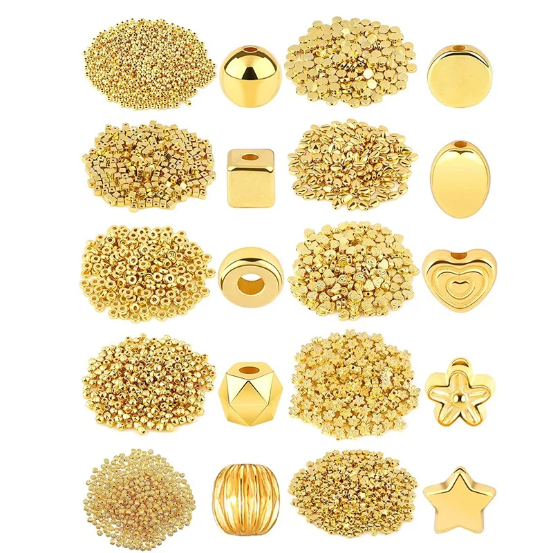 1500Pcs 10 Styles Gold Spacer Beads Assorted Jewelry Making Loose Beads For DIY Bracelet Necklace Earring Craft Making Promotion