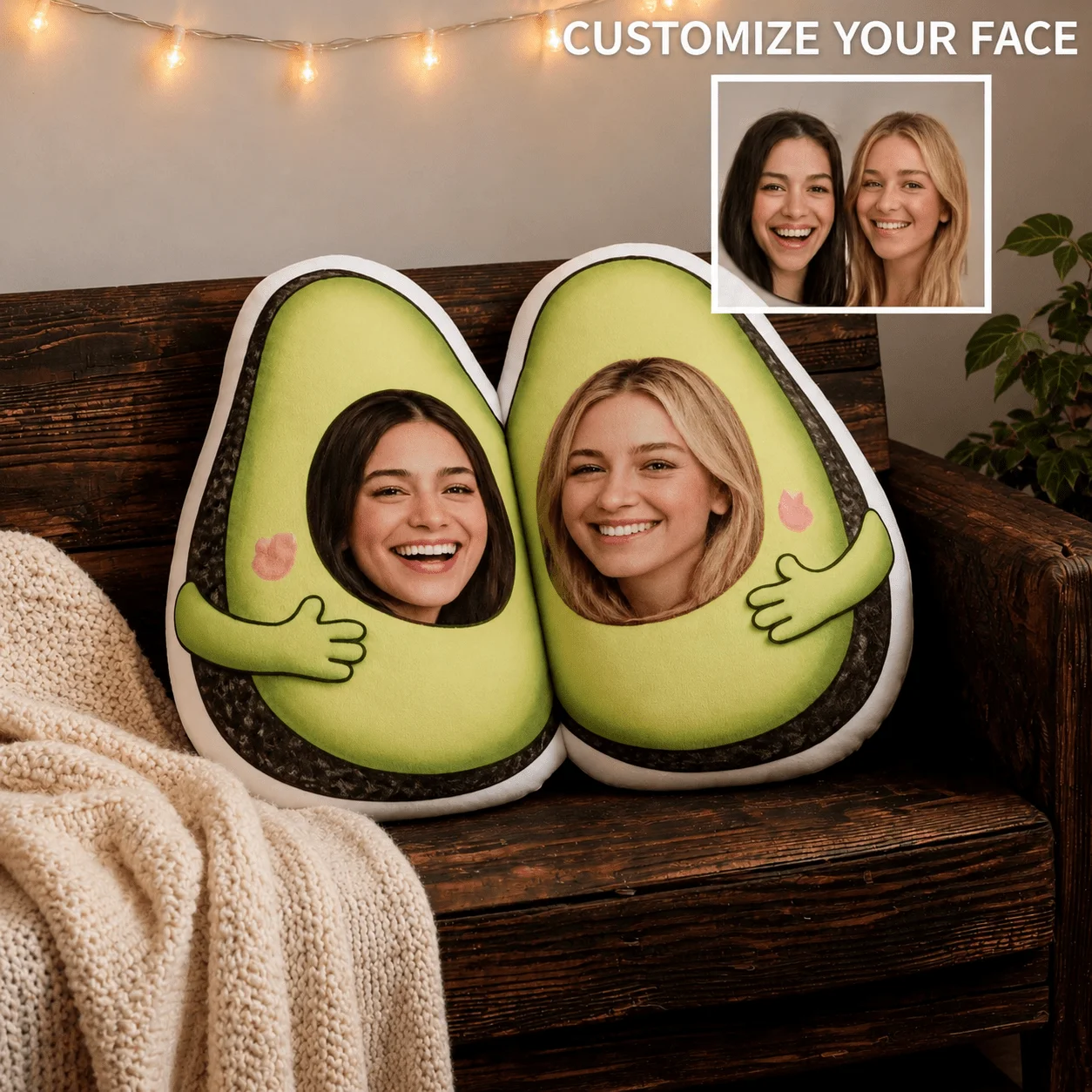Customized personalized photo avocado shaped pillow, couple face customized photo decorative cushion, 60cm large-sized home deco
