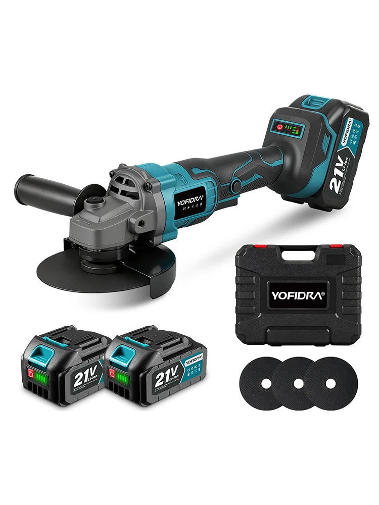 YOFIDRA 125mm Bürstenloser Elektrischer Winkelschleifer 20000RPM Holz- und Metallschneiden, Schleifen, Polieren, Elektrowerkzeug für Makita-Akku