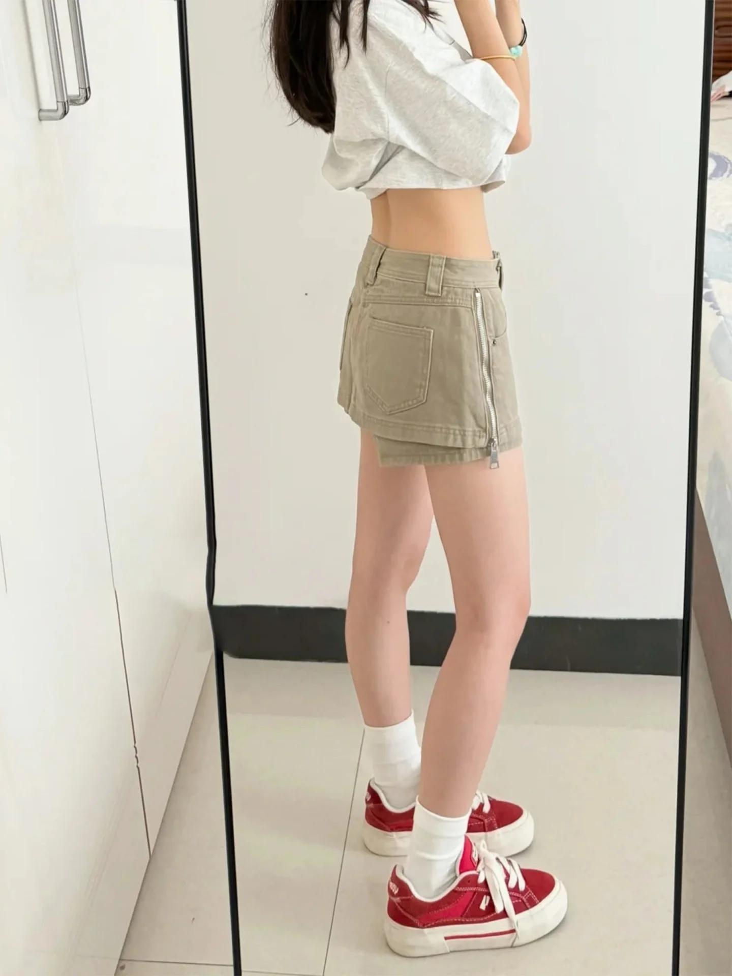 

High Waist A-Line Skirt Women's Denim Bodycon Short Skirt Card Green American Retro Style Commute Cotton Color