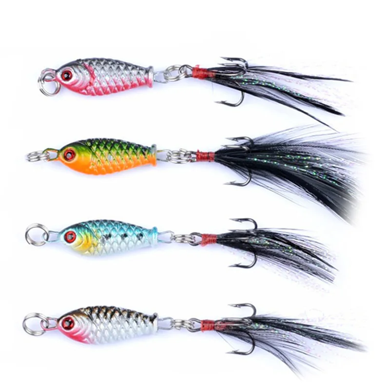 4pcs/Lot Mixed Color Spinner Spoon Fishing Lure Set Metal Sequins Artificial Baits Wobbler Rotating Bait With Treble Hooks Kit