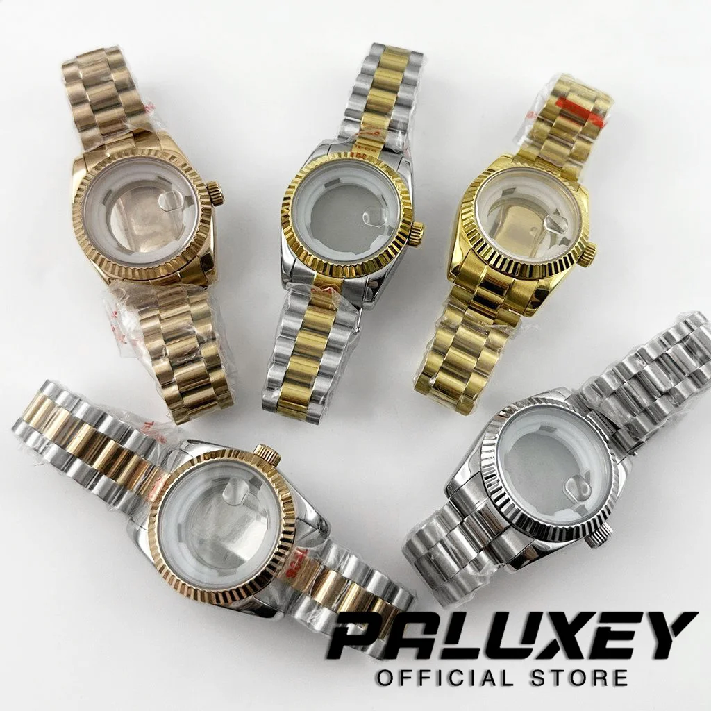 

NH05 31MM Fluted Curved Sapphire Glass Presidential Bracelet Waterproof Watch Case for Ladies Women Fit NH05 NH06 Movement