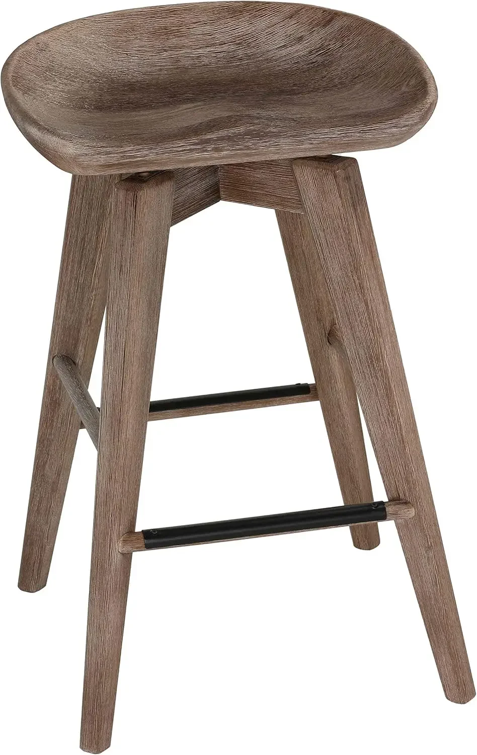 

Backless Swivel Counter Stool Solid Wood 24 Inch Gray Whitewash Finish