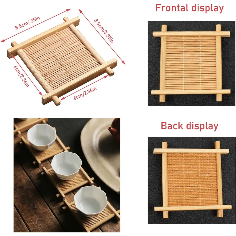 6Pcs Tea Set Coaster Bamboo Espresso Cups Wood Coasters for Small Glass Teacups Porcelain Chinese Kung Fu Tea Cup Double Wall