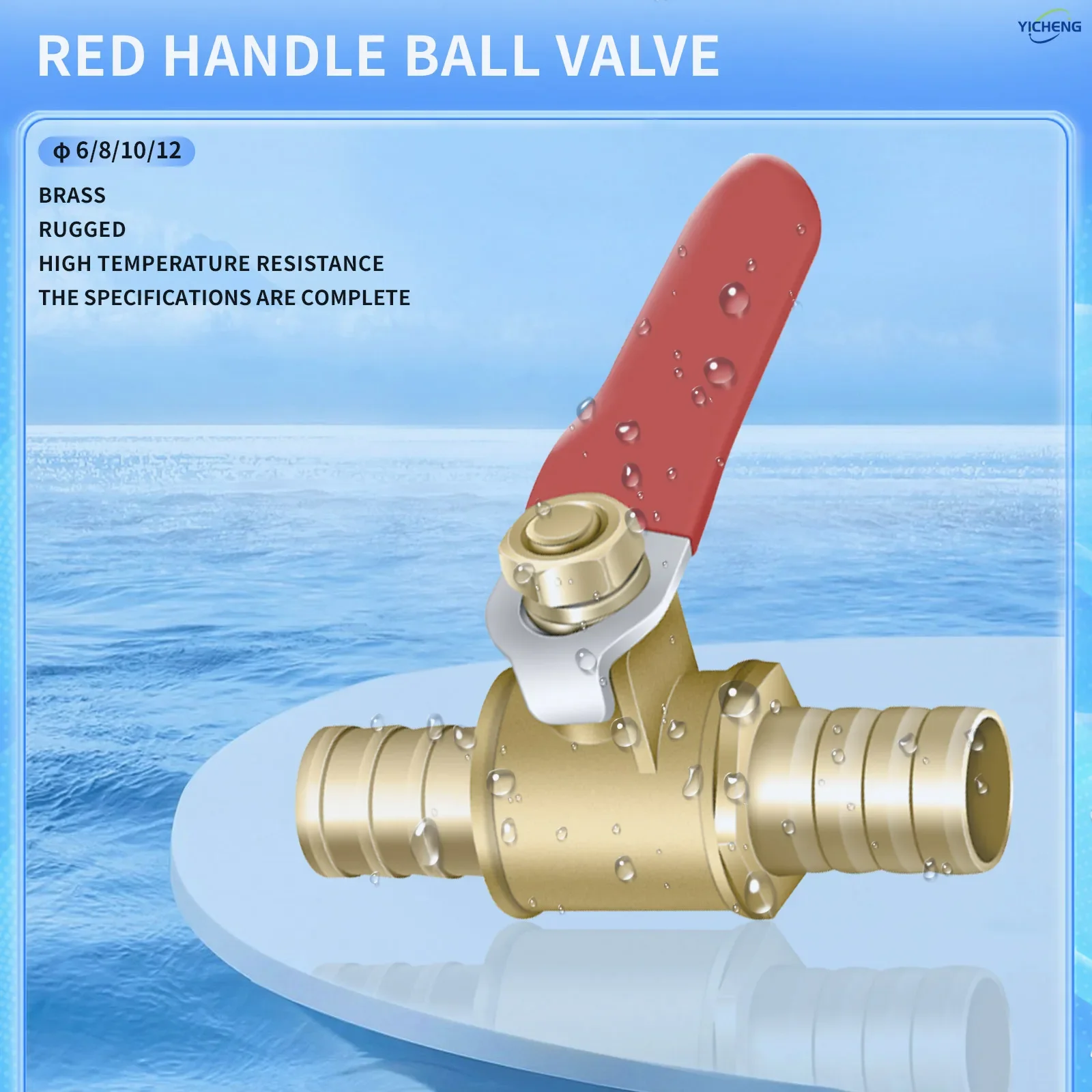 YICHENG PNEUMATIC Brass Red handle ball valve Two Way OD 6mm-12mm(Pack of 5)hose clamp(Pack of 10)Can discharge liquids and gase