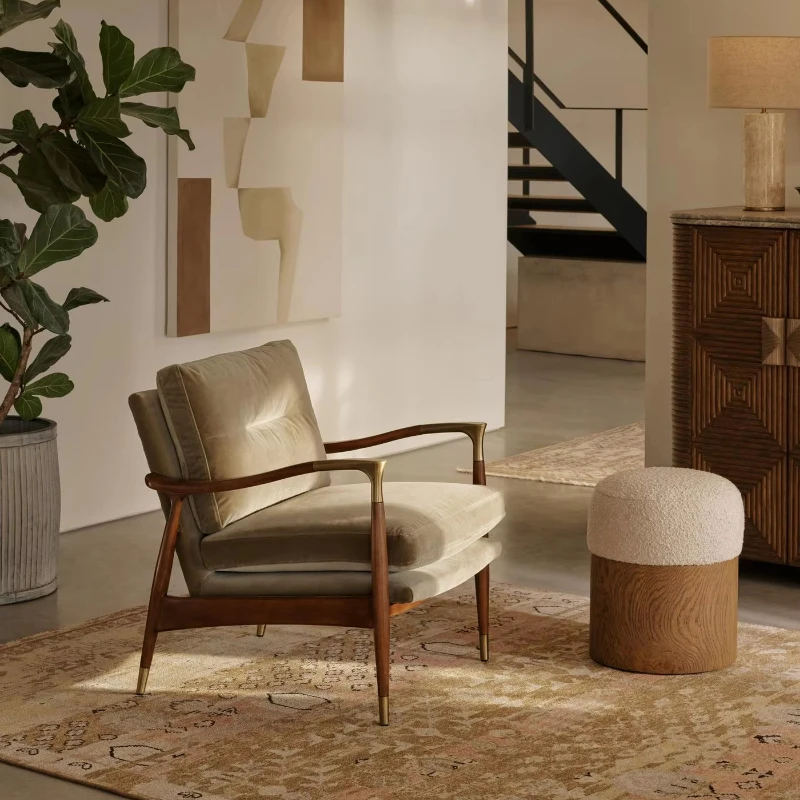 Modern luxury living room armchair independent and comfortable wooden design, relaxing at home