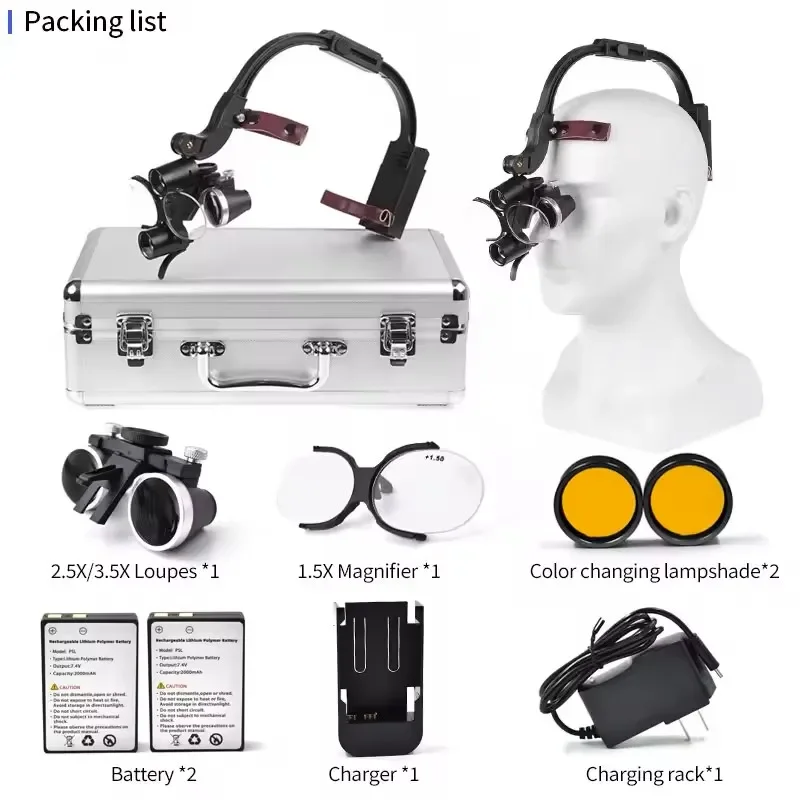 2.5X/3.5X Colorful den tal LED Head Light Lamp for Magnification Binocular Surgical Loupes with 5W LED Headlamp