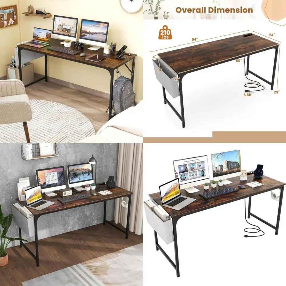 

Large 60 Gaming & Home Office Desk with Charging Station, Storage, and Peg Hook