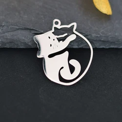 3pcs Romantic Double Hug Kitty Art Line Stainless Steel Pendant Charms for Jewelry Making Necklace Earrings Cat Lovers Accessory