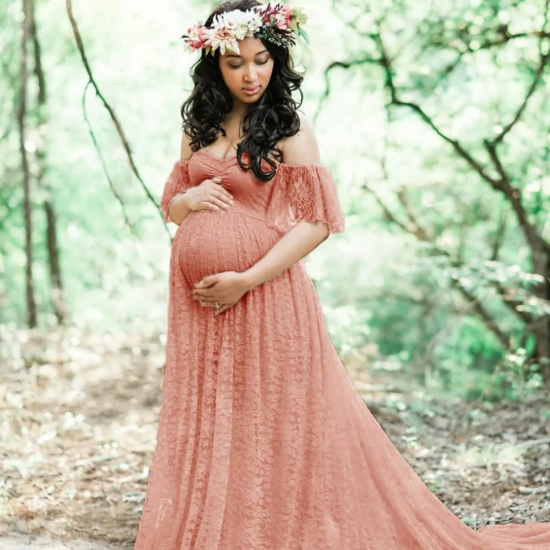 

Sexy Lace Strapless Maternity Long Dress Pregnant Women Baby Showers Maxi Gown Pregnancy Summer Fancy Photography Props Clothes