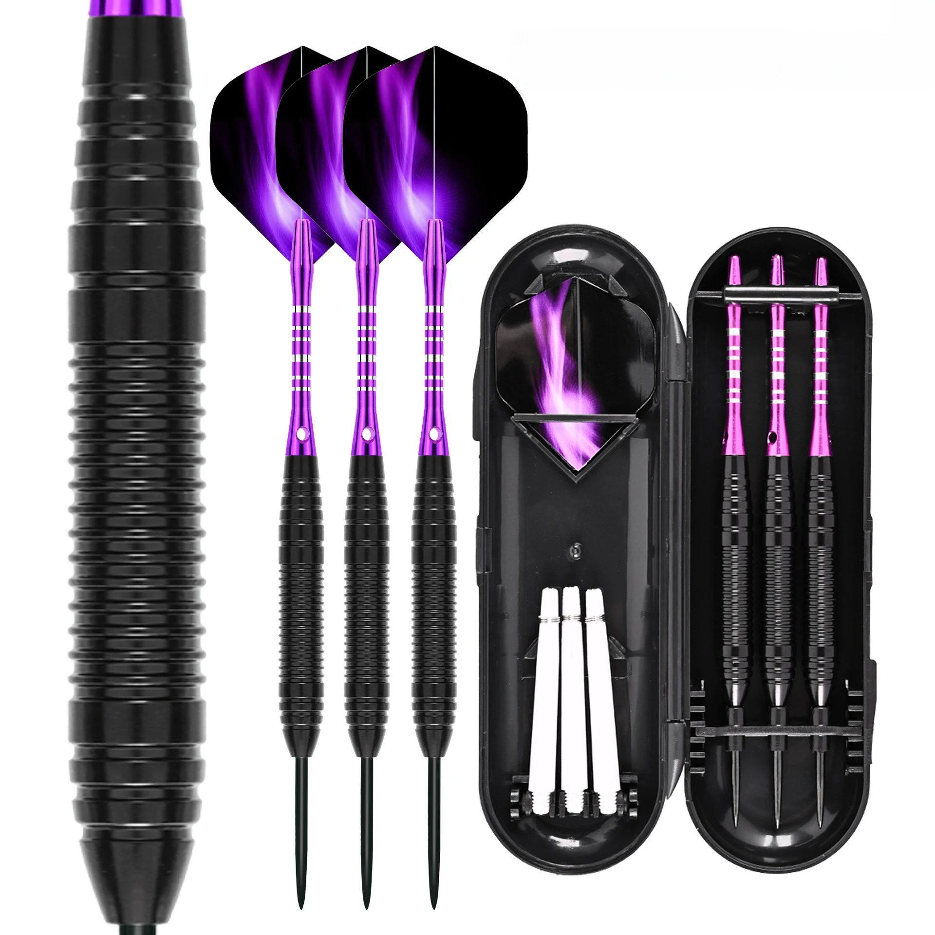 

3PCS Professional Darts Free Carry Box Set Weight 22g Length 16.2cm Black Blue Purple Steel Tip Darts with Aluminum Shaft Darts