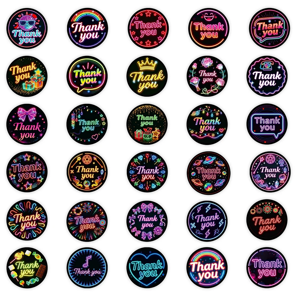10/30/50pcs Cartoon Neon Thank You Graffiti Stickers Decals DIY Laptop Fridge Diary Phone Case Suitcase Label Decoration Sticker