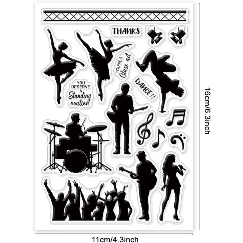 1Sheet Dance Rock Silhouette Ballet Dance Clear Stamps for Cards Making Singing and Dancing Clear Stamp Seals Transparent Stamps