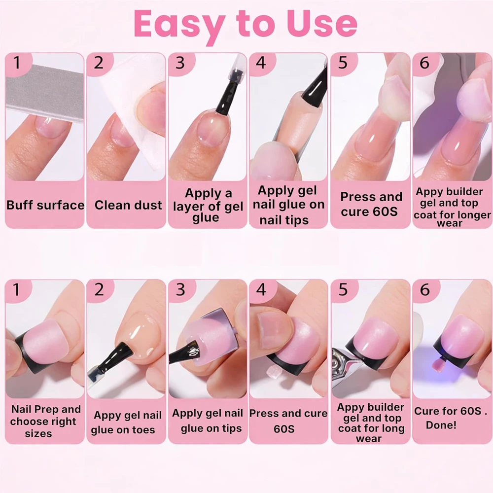 48-teiliges französisches Fuß- und Handnagel-Set, kurze, quadratische, künstliche Zehennägel, vollflächige, hautfarbene künstliche Nägel für Frauen, für den täglichen Gebrauch. – Detail 8