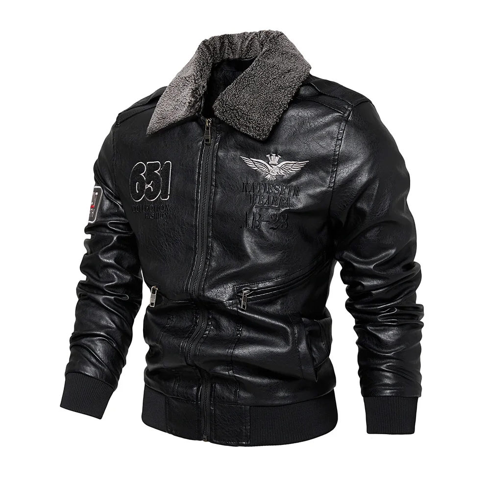 

JG-2378 Men's Autumn and Winter Leather Jacket Lapel Plus Fleece Thickened Jacket Top Men's Motorcycle Fur Coat