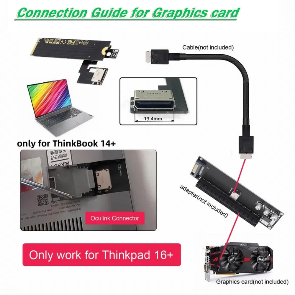 Adatto per ThinkBook 14 + NVME M.2 M-key To Oculink SFF-8612 scheda adattatore grafica esterna SSD pci-e 3.0 32pin Oculink 4x NGFF