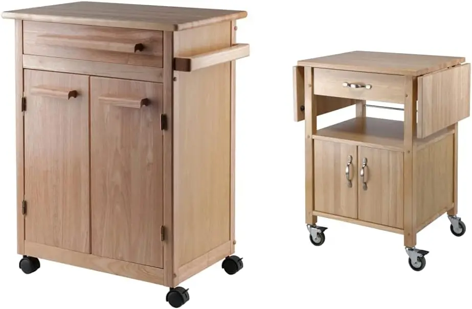 

Winsome Wood Drop-Leaf Kitchen Cart,Includes 2 Leaves, Utensil Drawer, Open Shelf and 2-door Storage Cabinet