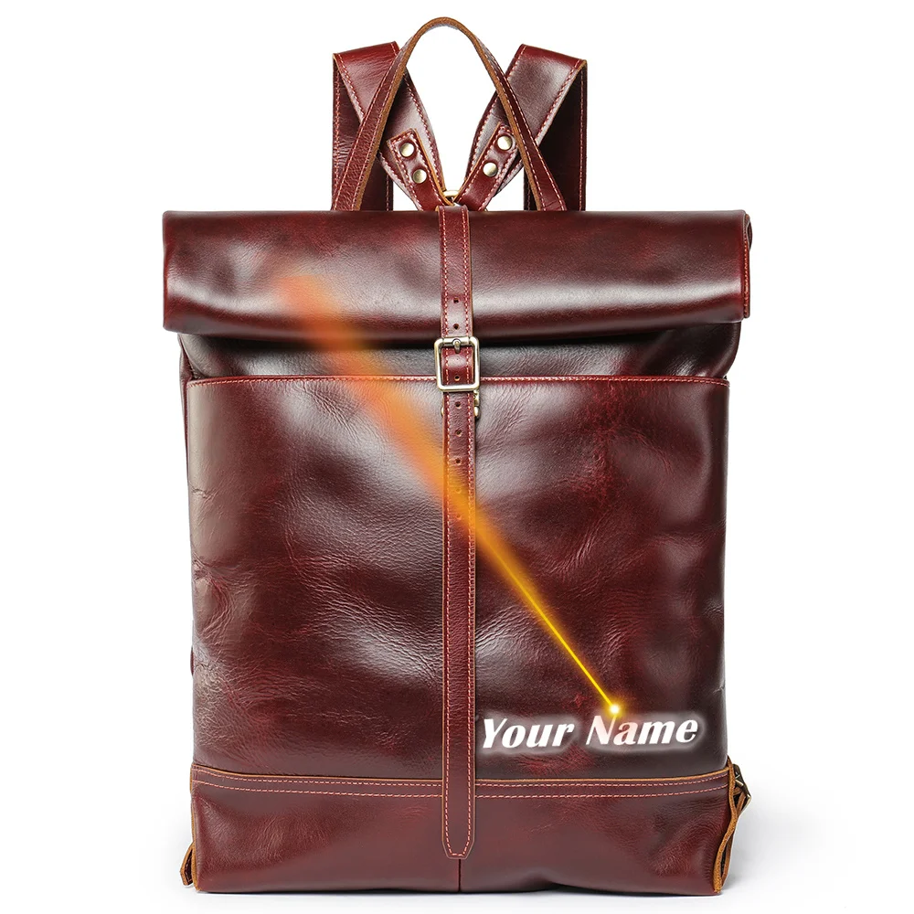 Retro Cowhide Motorcycle Backpack 15.6 Inch Laptop Bag Travel Notebook Bagpack Anti-theft School Bag Designer Luxury