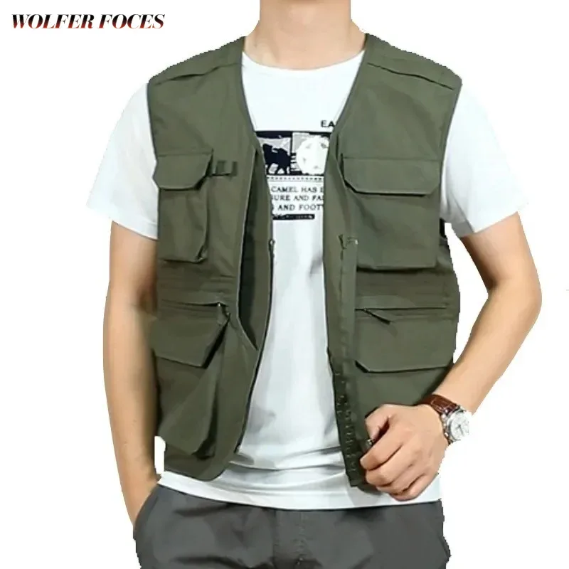 Work Hunting Vest Jackets Man Waterproof Motorcyclist Leather Vests for Men Sleeveless Jacket Multi-pockets Camping Men's Luxury