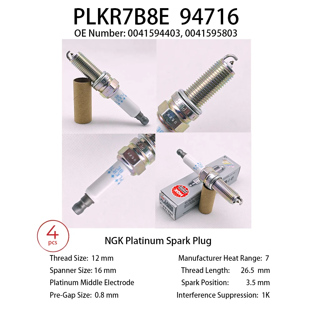 

4pcs Original NGK Platinum Spark Plug PLKR7B8E 94716 Suitable For MERCEDES-BENZ Engine-code M 271.820 etc