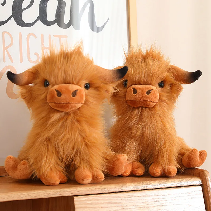 27cm Kawaii Simulation Highland Cattle Plush Toys Animal Cow Stuffed Toy Wild Yak Plush Doll Birthday Gift for Kids Bison Decor