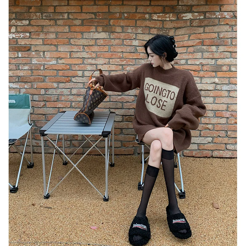 brown-letter-sweater-women's-loose-knitted-top-autumn-winter-new-sle-korean-gentle-lady-trendy-design-sense-faionable