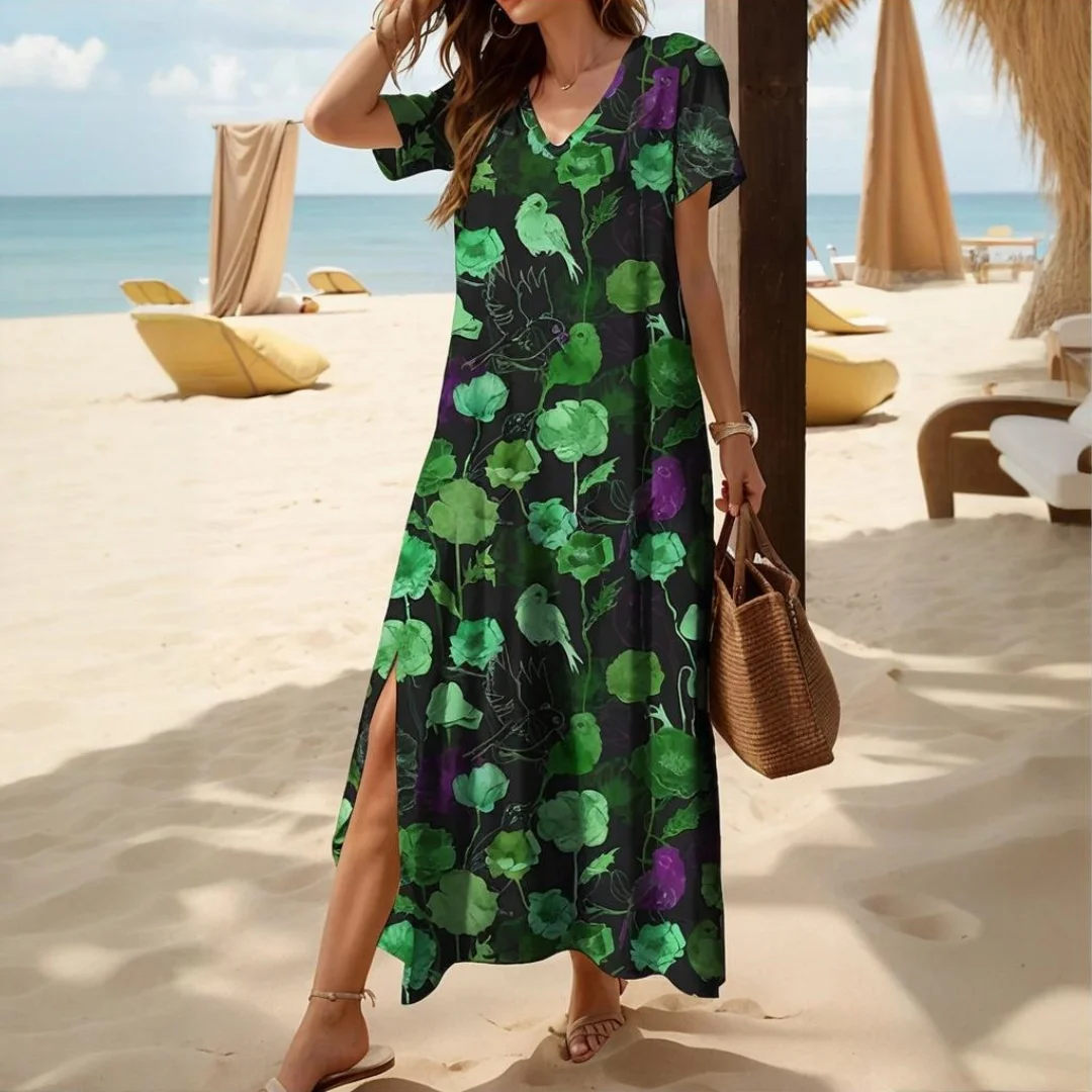 2024 ฤดูใบไม้ผลิฤดูร้อนผู้หญิงชุดยาวชุดลําลองแฟชั่นสไตล์วันหยุด Beachwear ดอกไม้ฮาวายเสื้อผ้าสตรี