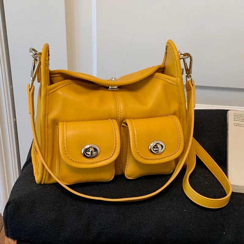 Vintage women Shoulder Bag Casual Commuter Pillow Bag PU Leather Single Shoulder Crossbody Bag Multi-pocket Large Capacity Totes