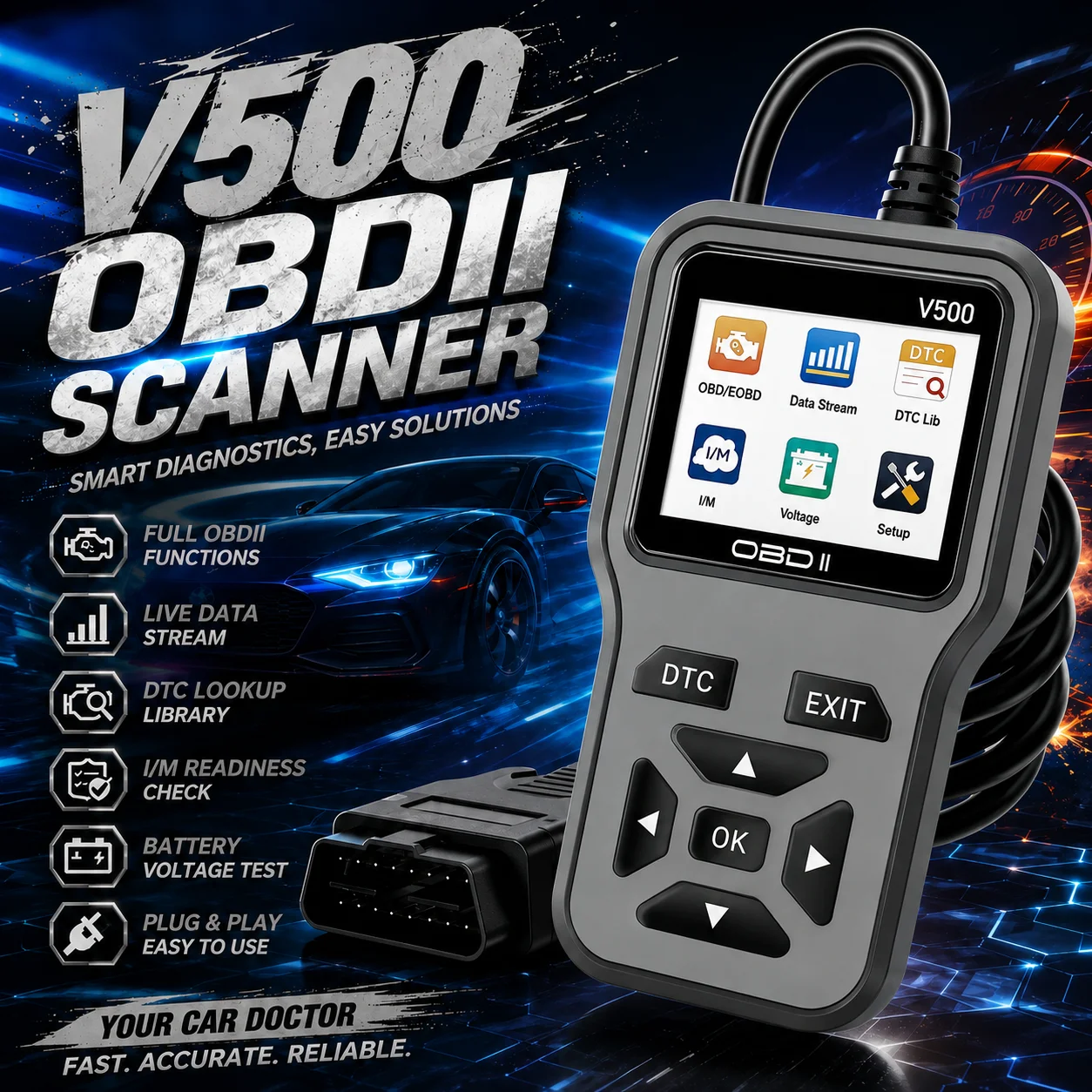 

V500 Vehicle Obd2 Diagnostic Scanner Engine Error Code Reader Battery Voltage Test Automotive Scan Tool