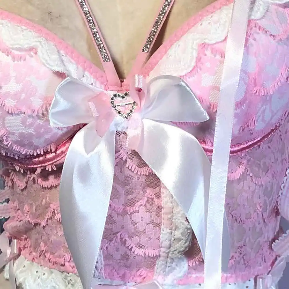 เสื้อสายเดี่ยวสไตล์พังก์ร็อก ฮาราจูกุ วายทูเค กอธิค เอ็มโอม ชมพู อีเกิร์ล โบว์  งาน DIY ยุค 80 คาวาอี้ กรันจ์ แฟรี่ ยุค 90