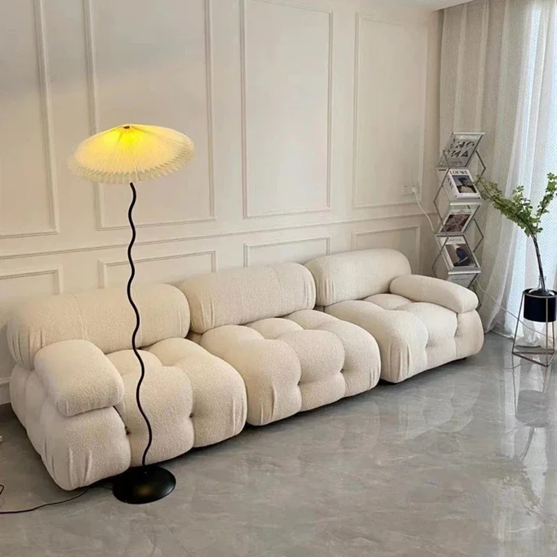 

Italian Replica Single Person Square Sofa with Fleece Module Nordic Light Luxury Lamb Velvet Bread Sofa Living Room