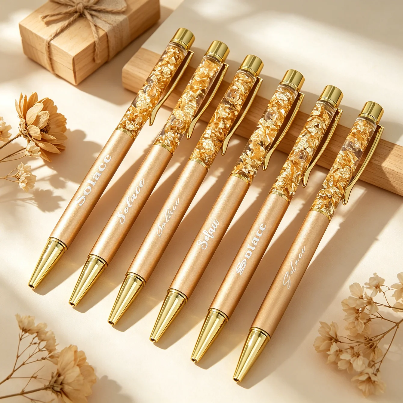 Customized gold foil oil pen, engraved metal ballpoint pen, light luxury liquid pen, bridesmaid/office personalized gift