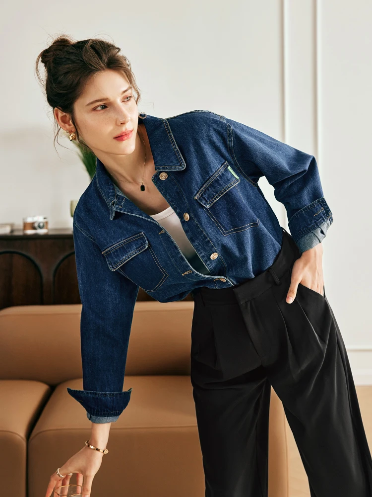 

OLrain Vintage Women's Denim Jacket Cotton 2025 Autumn Fashion Single Breasted Streetwear Casual Long Sleeve Jackets O23QW68823
