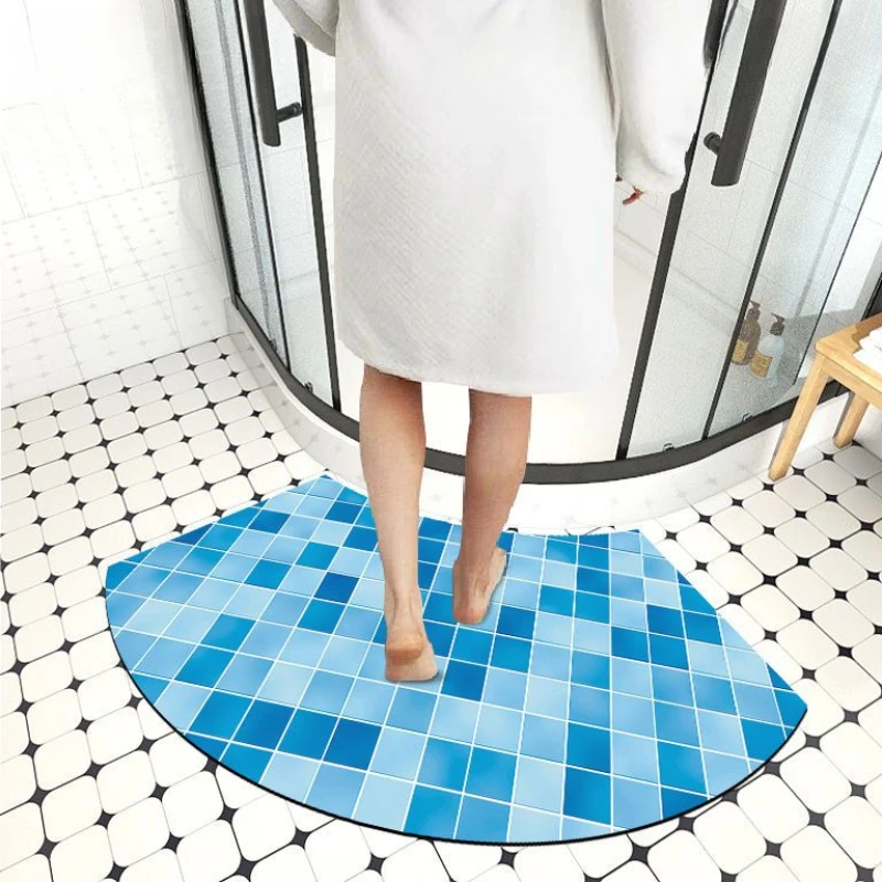 Absorbent Wave Bath Floor Mats, Blue and Fresh Bathroom, Refreshing Curved, Shower Door Pads, Modern Simplicity, Household