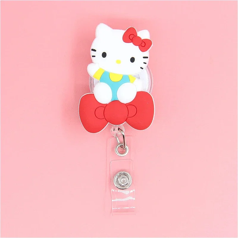 New Sanrios hellokitty kuromi Badge cute melody Reel Retractable ID Name Card Clip for Nurse Badge Working Permit Pass Card Clip