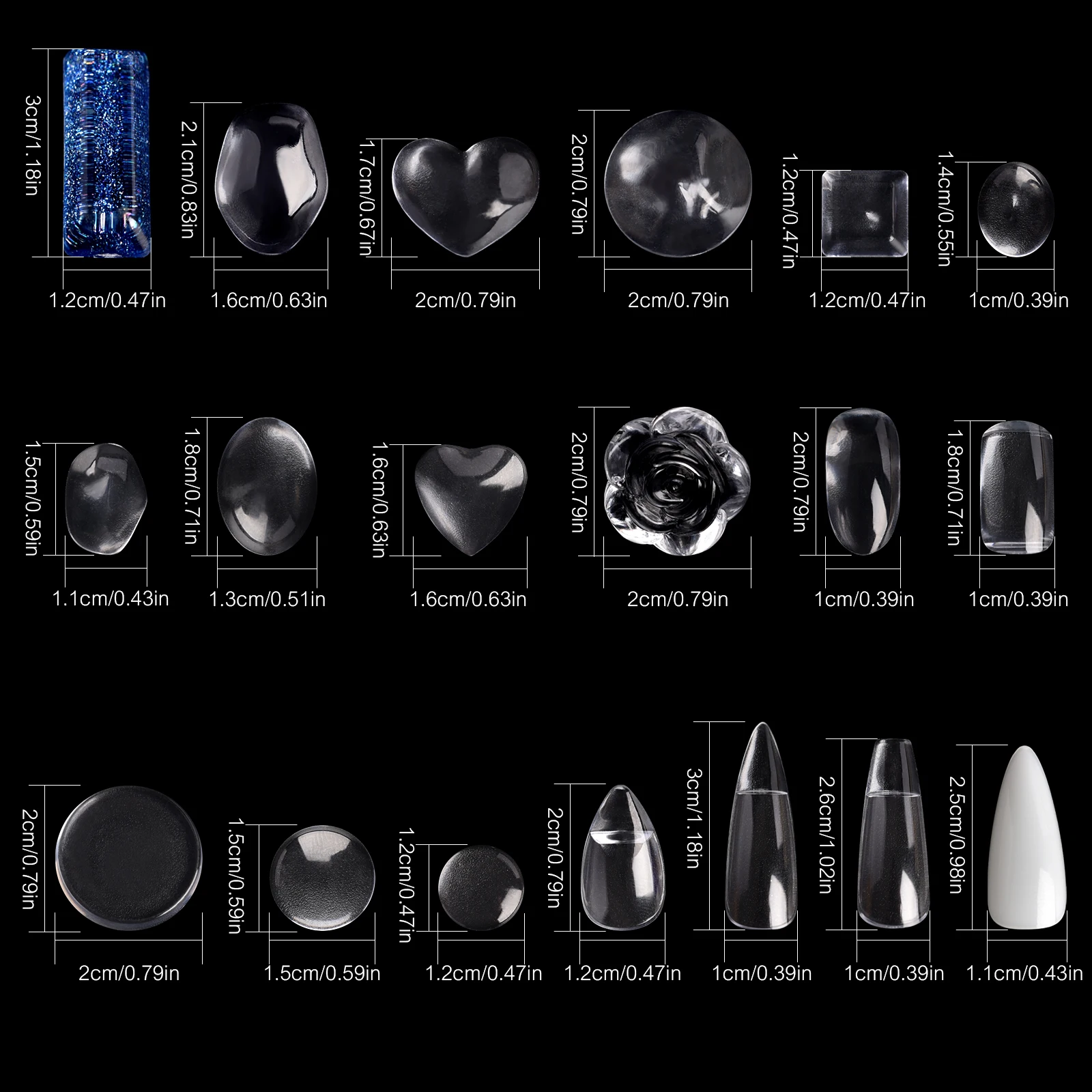 13 Style ABS Nail Polish Display Card Transparent Nature False Nail Display Tips Nail Swatch Display Stand Fake Nail Color Chart