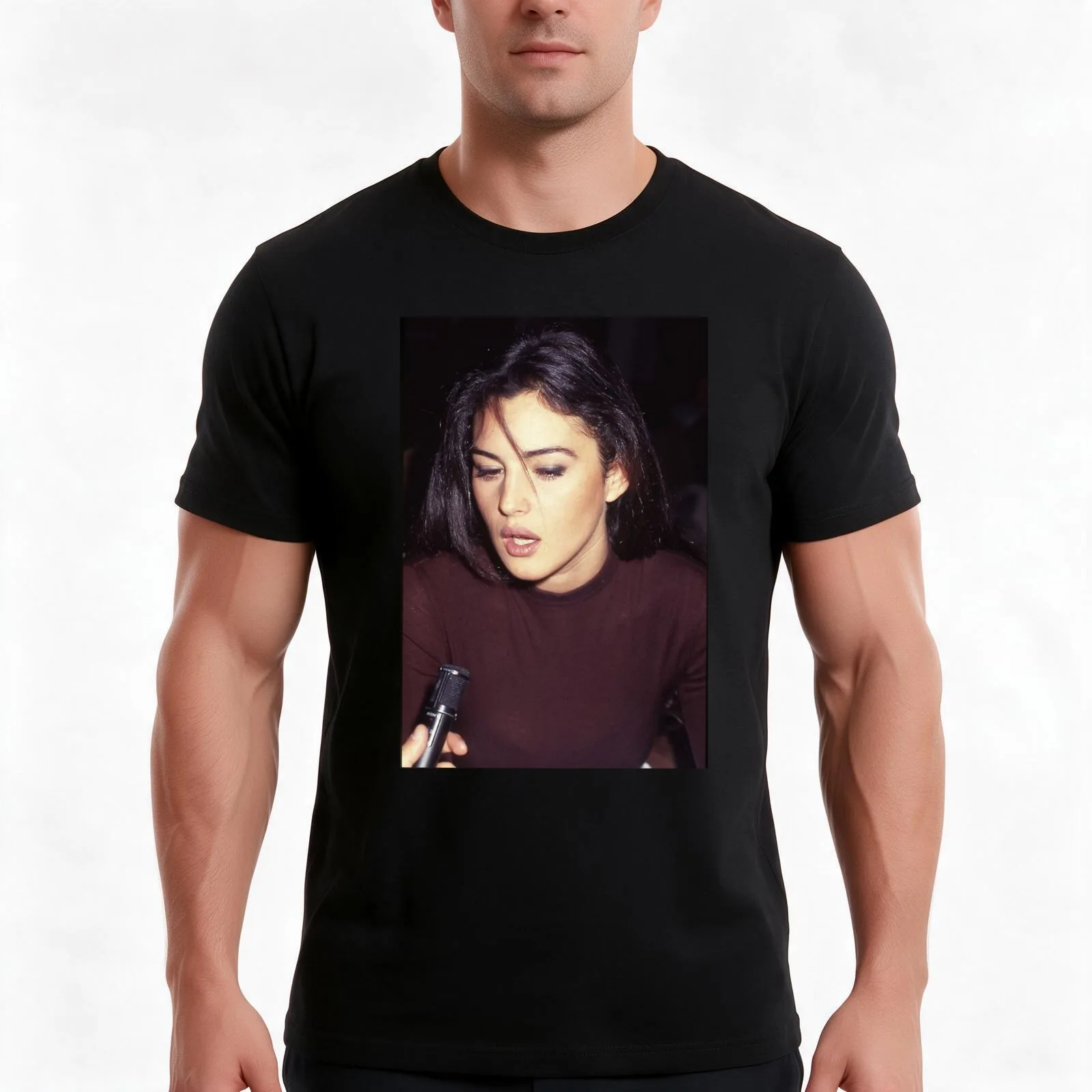 Monica Bellucci T-Shirt, Summer Casual Cotton Tee, Oversized Streetwear Tops, Vintage Graphic Print, Loose Fit Short Sleeve