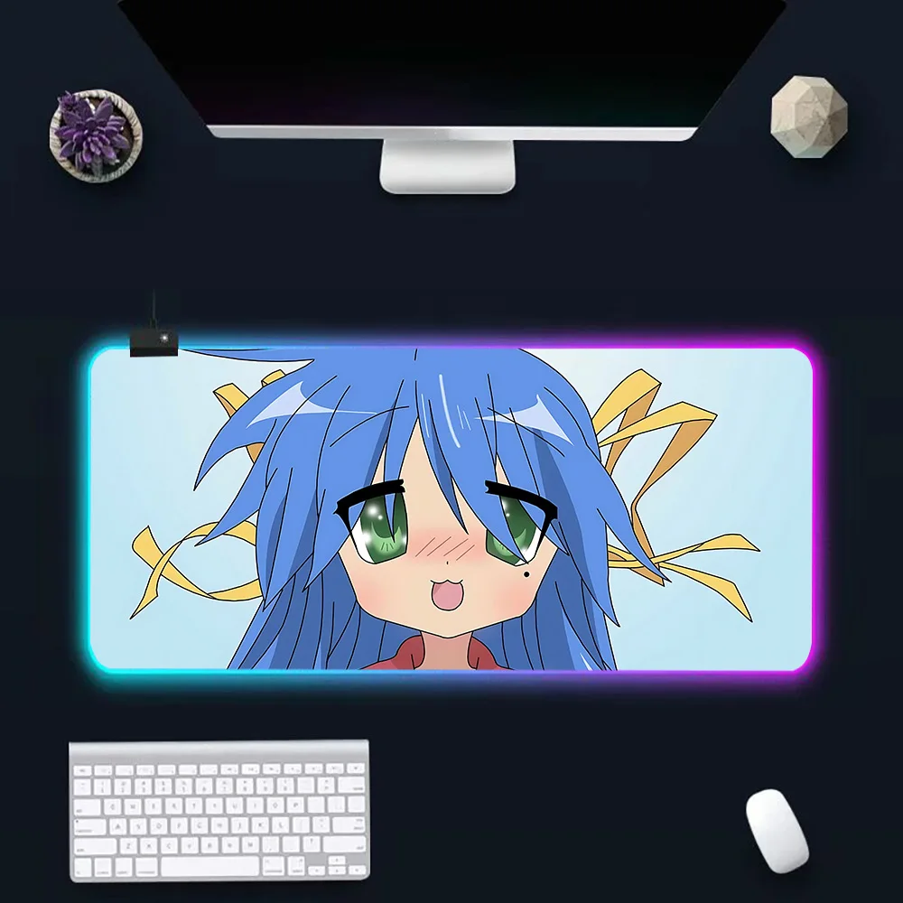 Imagem -02 - Lucky Star-konata Izumi Rgb Led Brilhante Mouse Pad Teclado pc Gamer Mousepad Borracha Gaming Computer Mausepad